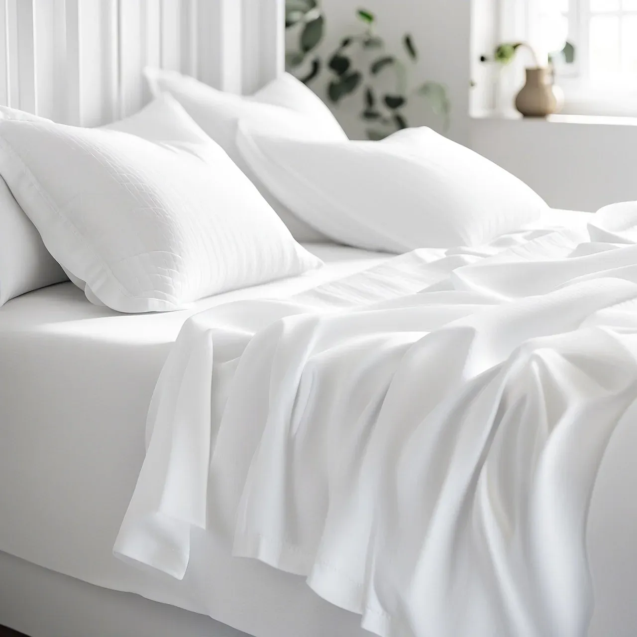 White pillows and smooth white bedding