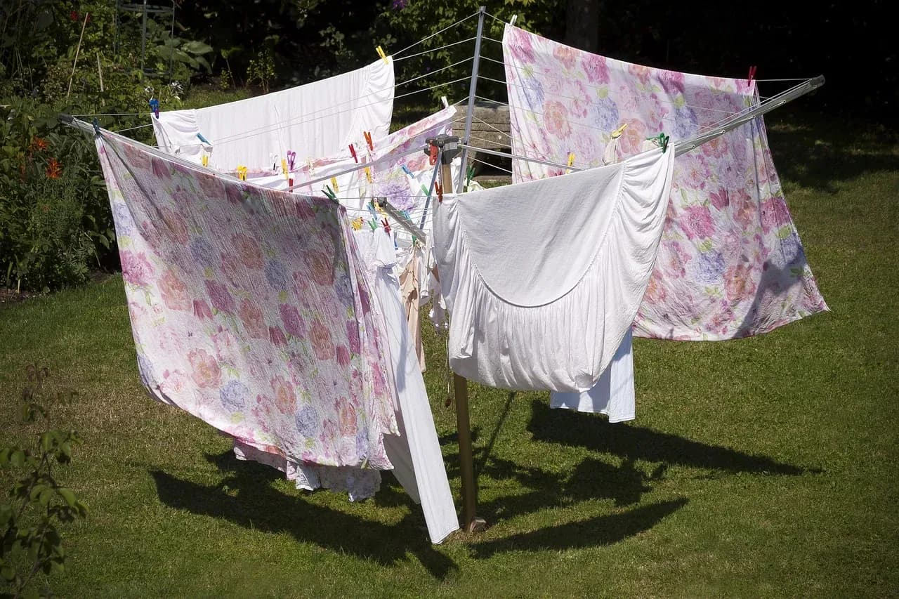 Bed linen drying outdoors on a washing line