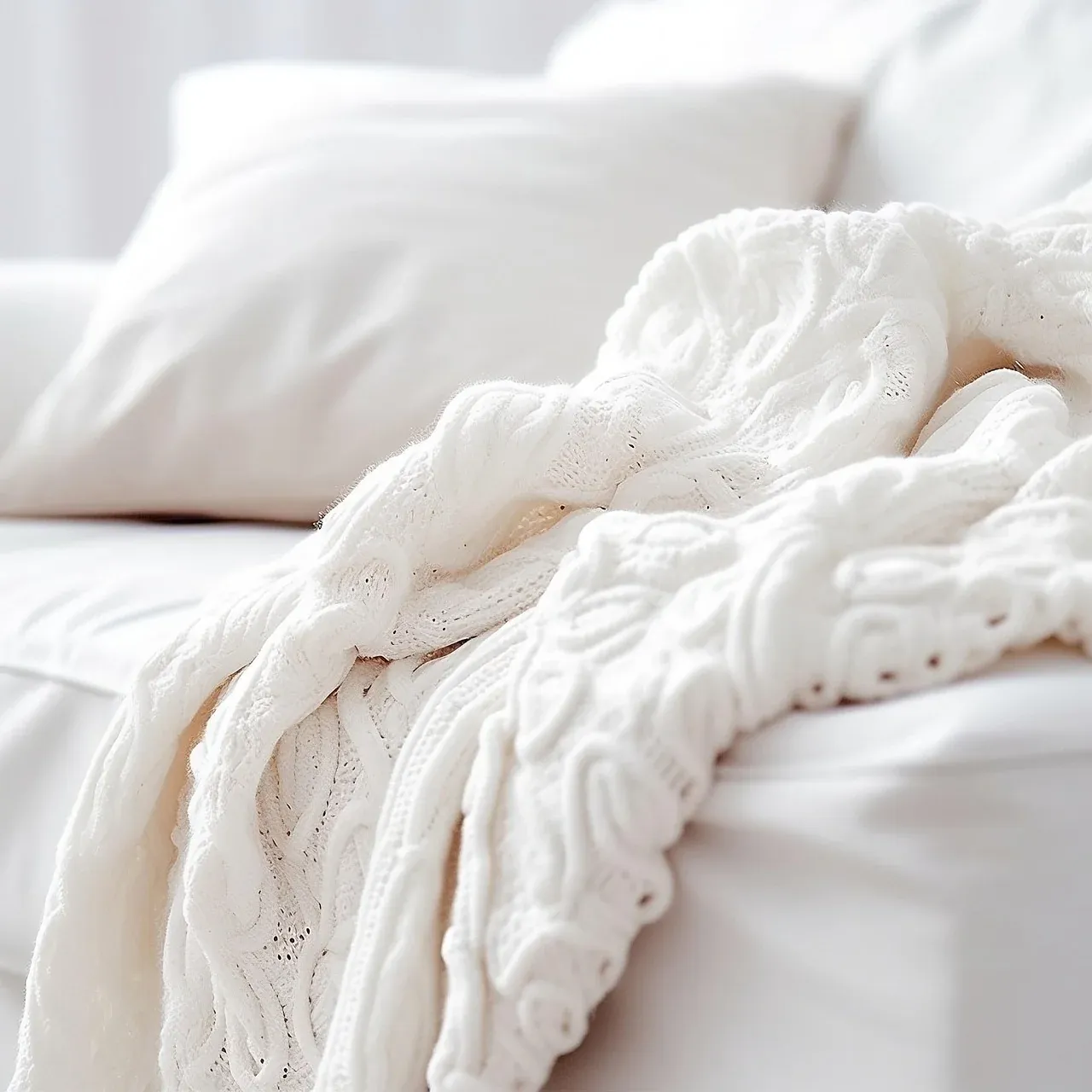 Close-up of white textured bedding