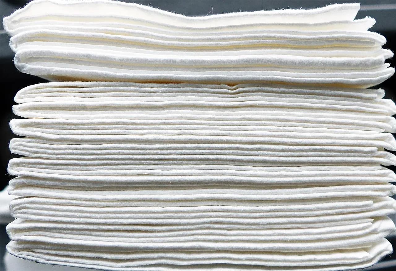 Stack of neatly folded white fabric